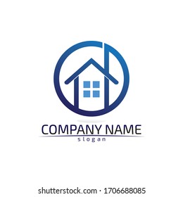 Real estate and home buildings logo icons template stay at home