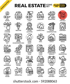 Real estate home concept detailed line icons set in modern line icon style concept for ui, ux, web, app design