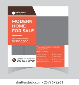 Real estate home house rent buy sale social media post design web template square flyer banner poster