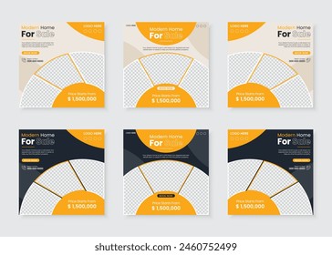 Real estate home or house for sale social media post template design set, apartment property sale square story, web banner, Instagram Facebook post, business marketing agency promotion ads bundle