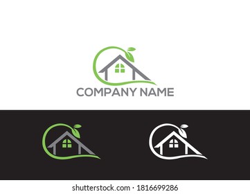 Real estate home icon with leaf logo