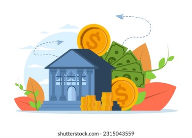 real estate or home investment, Property business, People buy houses, Real estate investment. investing money to buy a house. Rising housing prices. real estate investment. Flat vector illustration.