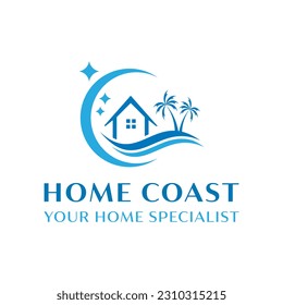 Real estate home logo with coast concept vector template