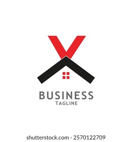 Real estate home logo design in letter X shape template.