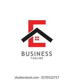 Real estate home logo design in letter E shape template.