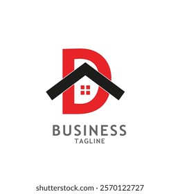 Real estate home logo design in letter D shape template.