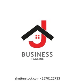 Real estate home logo design in letter J shape template.