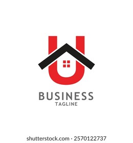 Real estate home logo design in letter U shape template.