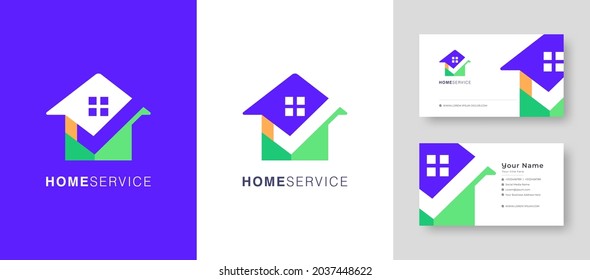 Logotipo del inmueble, Fix house o village Vector Logo Design adecuado para arquitectura, hombre de mano, bricolaje, empresa reparadora con ilustración de Vector de tarjetas de visita Premium