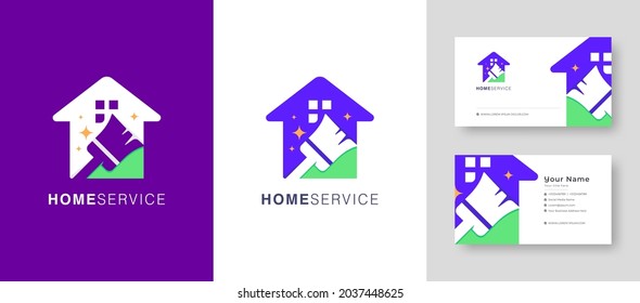 Logotipo del inmueble, Fix house o village Vector Logo Design adecuado para arquitectura, hombre de mano, bricolaje, empresa reparadora con ilustración de Vector de tarjetas de visita Premium