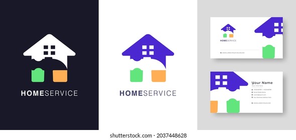 Logotipo del inmueble, Fix house o village Vector Logo Design adecuado para arquitectura, hombre de mano, bricolaje, empresa reparadora con ilustración de Vector de tarjetas de visita Premium