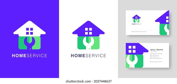 Logotipo del inmueble, Fix house o village Vector Logo Design adecuado para arquitectura, hombre de mano, bricolaje, empresa reparadora con ilustración de Vector de tarjetas de visita Premium