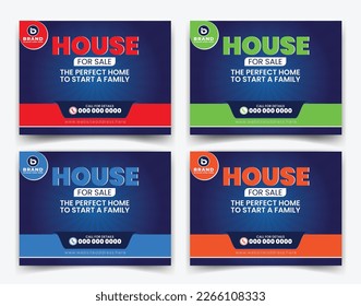 Real estate home sale business company yard sign, signage design vector template for outdoor advertising multiple color concept red, green, blue and orange