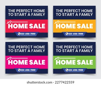 Real Estate Home sale business company ads, yard sign, signage design for outdoor advertising multiple color version vector template