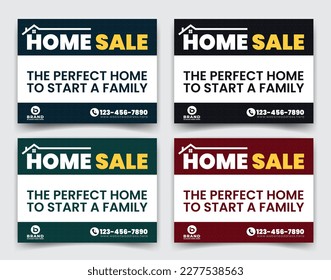 Real Estate Home sale business company ads, yard sign, signage and poster design for outdoor advertising multiple color version vector template