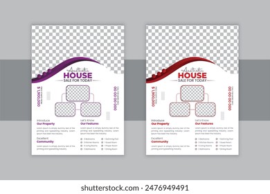 Real Estate Or Home Sale Flyer  design Template, Aestathic home sale flyer design, abstract shapes with 2 colors template, Pamphlet Design Template, one pager design template.