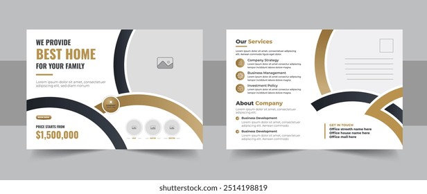 Real estate home sale postcard design, corporate and modern eddm postcard design or invitation design. Minimal real estate postcard design template. Just listed postcard