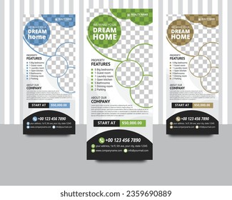 Real estate home for sale or rent rollup banner design with minimal shapes, Real Estate Rollup Banner Template for Elegant House Sale, Real Estate Rollup Banner Template Design