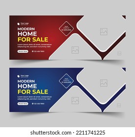 Real estate home sale social media Facebook cover and web banner. Perfect and modern home sale banner template for real estate company.