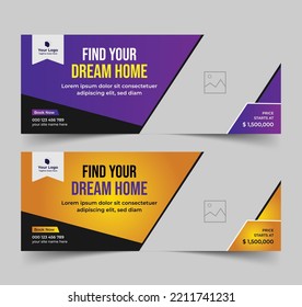 Real estate home sale social media Facebook cover and web banner. Perfect and modern home sale banner template for real estate company.