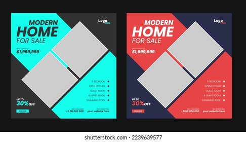 real estate home sale social media post template, home for sale banner design