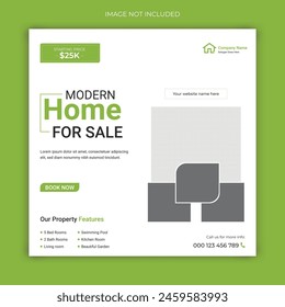 Real estate home sale social media post design, modern elegant home sale web banner template design