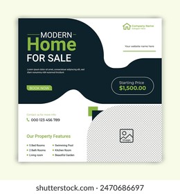 Real estate home sale social media post design, modern elegant home sale web banner template design