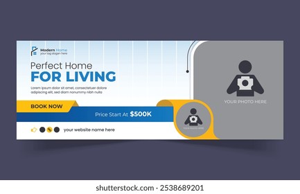 Real estate home sale social media facebook cover design, web banner template, horizontal timeline cover