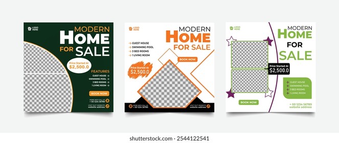 Real Estate home sale social media template design set, home sale post, cover and story design