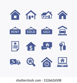 Real estate and home sale vector pictogram icons. Commercial apartment rent or sold.