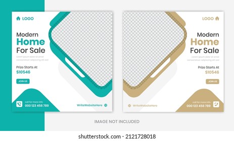 Real Estate Home Social Media Post Design, Square Shapes Home Banner Vector