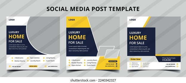 Real Estate home Social Media Post Template, Editable Post Template Social Media Banners.