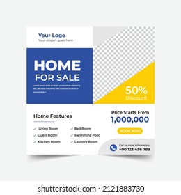Real estate home square social media post promotion templates. Editable square banner. Social Media ads banner template.	