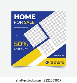 Real estate home square social media post promotion templates. Editable square banner. Social Media ads banner template.	