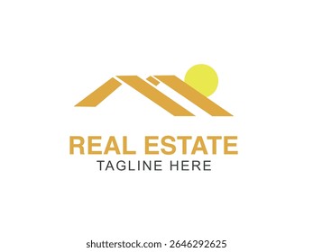 Real estate home and sun golden logo design, sun real estate logo, company designs, home logo