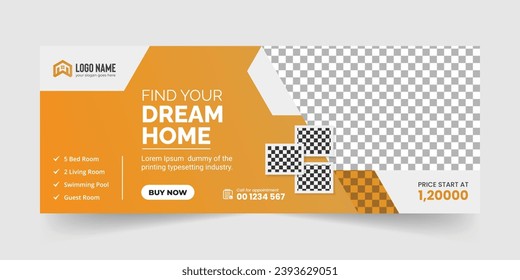 Real estate house agency facebook cover design template, Dream home for sale Perfect and modern real estate banner promotion, Abstract corporate business web banner template Vector Eps10.