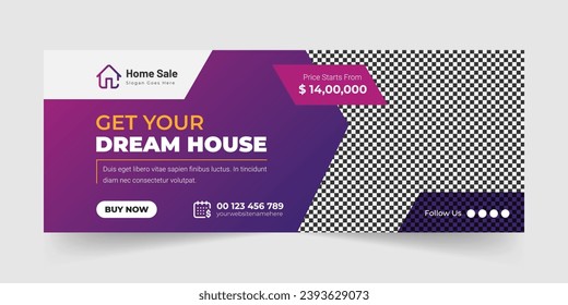 Real estate house agency facebook cover design template, Dream home for sale Perfect and modern real estate banner promotion, Abstract corporate business web banner template Vector Eps10.