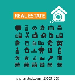 real estate, house, building icons, signs set, vector