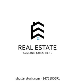 Real estate, house, building logo design template. House initials/monogram E logo design. Vector