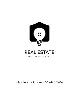 Real estate, house, building logo design template. Idea creative house, lamp, bulb logo template. Vector