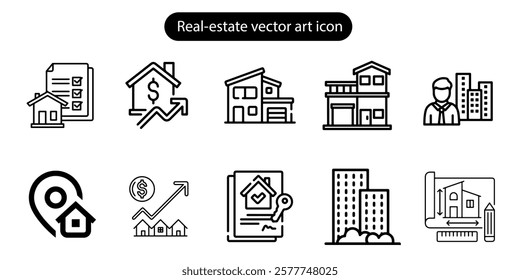 Real estate House and building vector art icon set illustration on white background.
