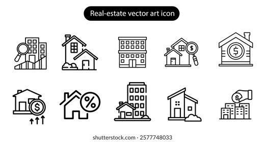 Real estate House and building vector art icon set illustration on white background.
