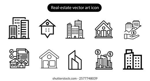 Real estate House and building vector art icon set illustration on white background.
