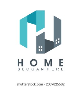 real estate, house, home abstract logo with letter H