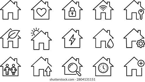 Real Estate House Icon Set Minimalist Line Art Vector Illustration For Property Management Services