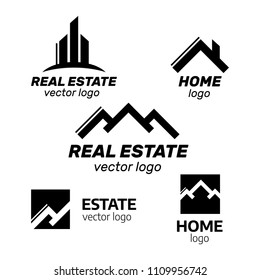 Real estate house linear logos, emblems set. Real Estate, Building and Construction Logo Vector Design
