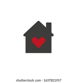 Real estate house logo concept with heart inside. vector and color set. House of love icon, Valentines Day, flat design template, vector illustration