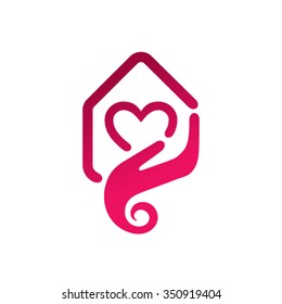 Real estate house logo concept with heart inside. 