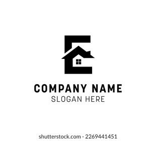 Real estate house logo design in letter E shape