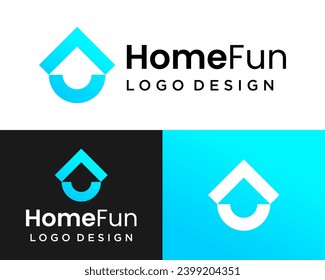 Real estate house logo design and smile icon underneath.